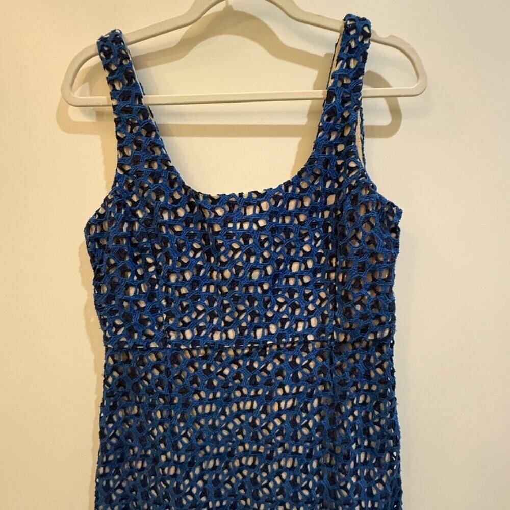 French Connection Wilma Blue Crochet Knit Mini Dress Size 6 Summer Boho - Picture 8 of 13